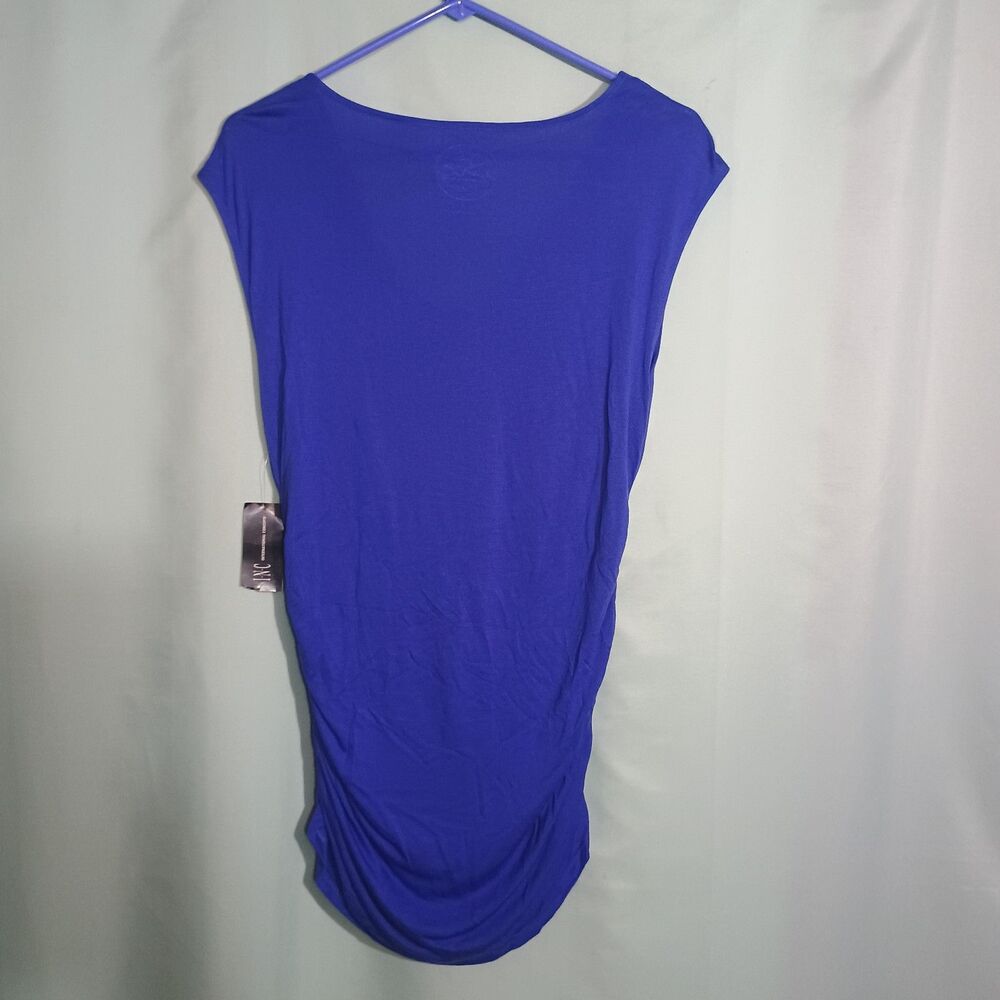 Royal Blue Cowl Neck Ruched Sleeveless Top Draped Stretch Blouse - Picture 5 of 5